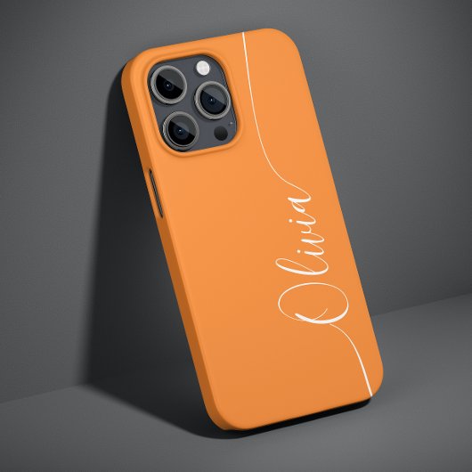 Coques Case-Mate iPhone Orange Blanc Élégant Calligraphie Nom du script