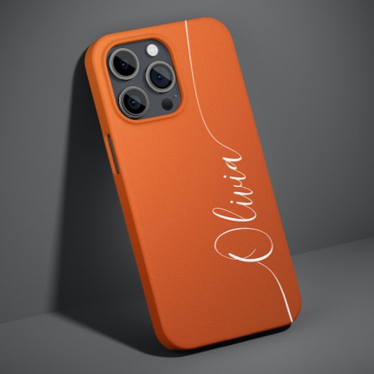 Coques Case-Mate iPhone Orange Blanc Élégant Nom en Calligraphie