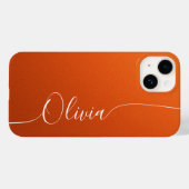 Coques Case-Mate iPhone Orange Blanc Élégant Nom en Calligraphie (Verso (horizontal))