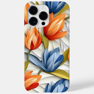 COQUE POUR POUR iPhone 14 PRO MAX ORANGE BLEU BLANC 3-D REGARDER FLEURS TULIP