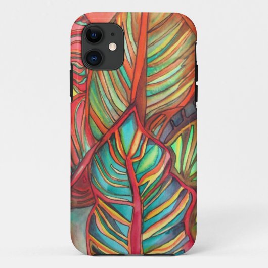 Coques Case-Mate iPhone Orange Canna feuille aquarelle art original (Dos)