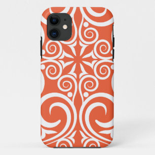 Coque iPhone 11 Orange celtique de motif vintage de damassé de