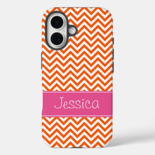 Coques iPhone 16 Orange Chevron Chic Rose Personnalisé