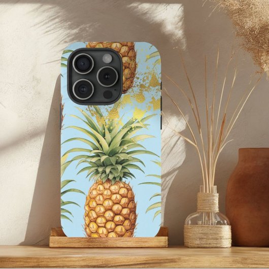 Coques Case-Mate iPhone Orange chic, bleu pastel et fruits d'ananas doré