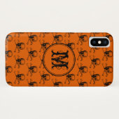 Coques Case-Mate iPhone Orange Crâne noir Halloween Monogramme personnalis (Dos (Horizontal))