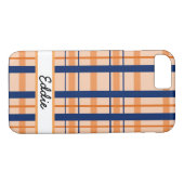 Coques Case-Mate iPhone Orange et Navy Plaid (Dos (Horizontal))
