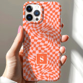 Coques Case-Mate iPhone Orange Et Rose Vichy Ondulé Monogrammé