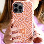 Coques Case-Mate iPhone Orange Et Rose Vichy Ondulé Monogrammé