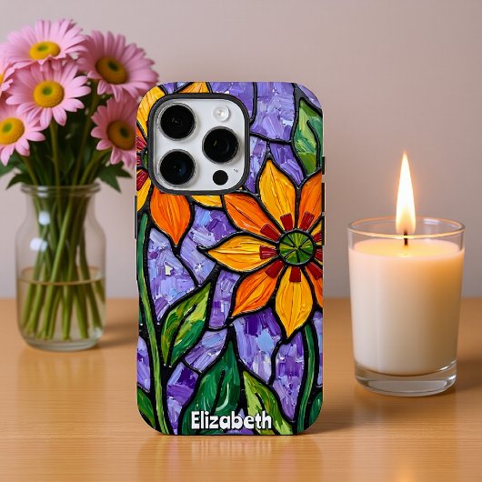 Coques Case-Mate iPhone Orange Fleurs Style Verre Trait