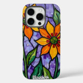 Coques Case-Mate iPhone Orange Fleurs Style Verre Trait (Verso)