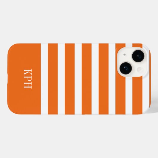 Coques Case-Mate iPhone Orange moderne et bande blanche avec Monogramme (Verso (horizontal))