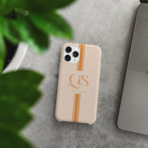 Coque iPhone 15 Pro Max Orange Monogramme à rayures chics