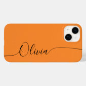 Coques Case-Mate iPhone Orange Noir Élégant Calligraphie Script Nom (Verso (horizontal))