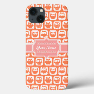 iPhone 13 Case Orange Owl Coral Nom personnalisé