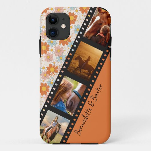 Coques Case-Mate iPhone Orange Retro Daisy 4 Photo Horse Collage Nom (Dos)