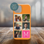 Coque Pour iPhone 14 Orange - Rose Chaud - 5 Photo Collage - Monogramme<br><div class="desc">Un design orange et rose avec un espace pour vos photos préférées. Utilisez cinq photos carrés pour créer un cadeau unique et personnel. Si vous avez besoin d'ajuster les images,  cliquez sur l'outil personnaliser pour apporter des modifications.</div>