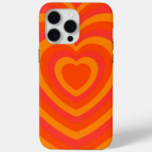 Coque iPhone 15 Pro Max Orange Rouge Hypnotique Motif d'amour du coeur