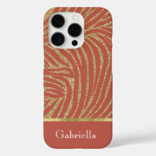 Coques iPhone 16 Pro Orange Spice Gold Parties scintillant Zebra