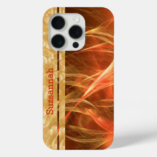 Coque iPhone 15 Pro Orange Streaks Champagne Bubbles Nom personnalisé