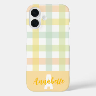 Coques iPhone 16 Orange vert jaune bleu pastel En vichy Monogramme