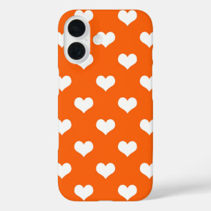 Coques iPhone 16 Orange White Love Heart Motif Design
