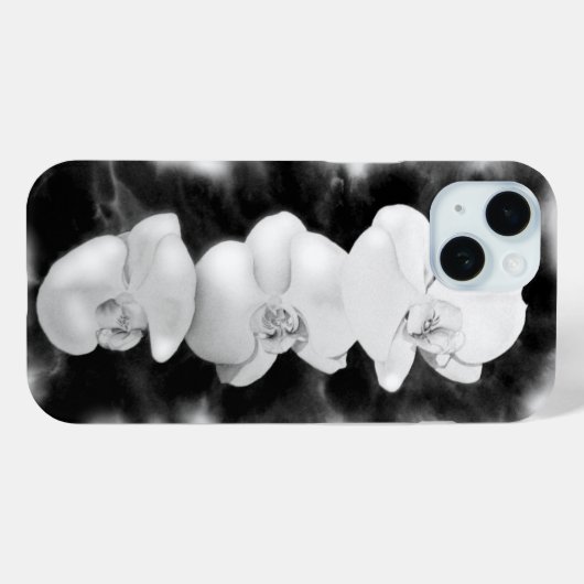 Coques Case-Mate iPhone Orchidée blanche noire peinture à fleurs tropicale (Verso (horizontal))