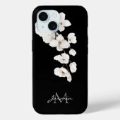 Coques Case-Mate iPhone Orchidées noires et blanches modernes Monogramme f (Verso)