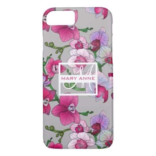 Coques Case-Mate iPhone Orchidées Roses En Fleur| Ajouter votre nom (Dos)
