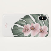 Coques Case-Mate iPhone Orchidées roses sur Monstera Flore tropicale avec (Dos (Horizontal))