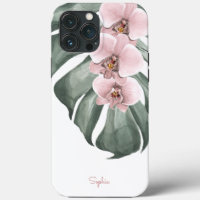 Orchidées roses sur Monstera Flore tropicale avec