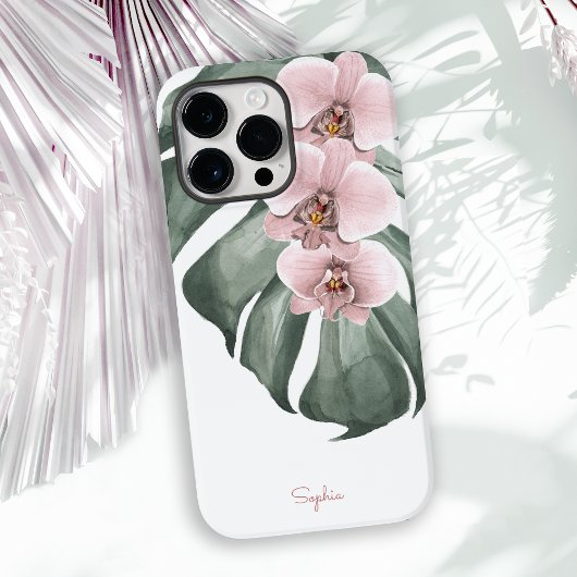 Coques Case-Mate iPhone Orchidées roses sur Monstera Flore tropicale avec 