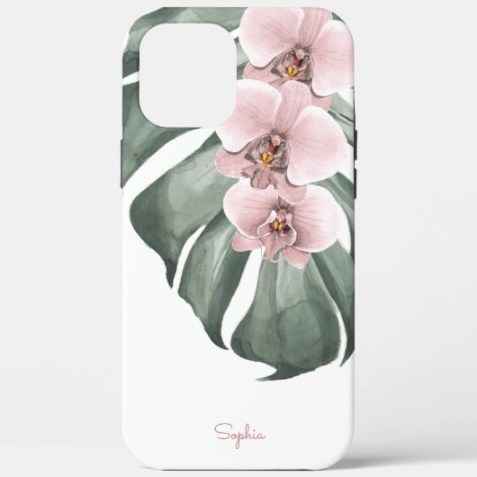 Coques Case-Mate iPhone Orchidées roses sur Monstera Flore tropicale avec  (Verso)