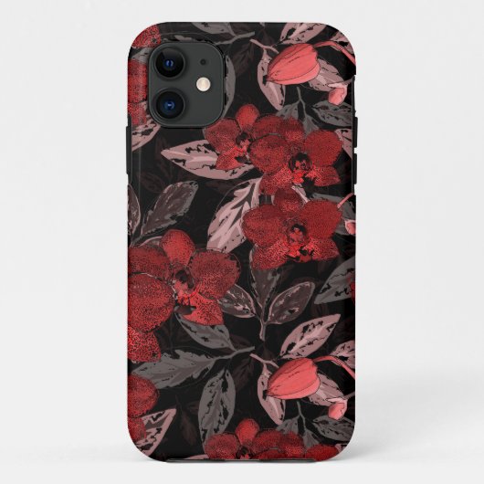 Coques Case-Mate iPhone Orchidées rouges sur noir. (Dos)