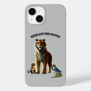 Coque Pour iPhone 14 Oreille exotique avec tigre, singe et macaw URM