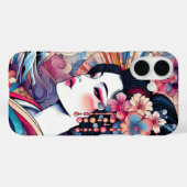 Coques Case-Mate iPhone Oriental abstrait Geisha fleurs roses vagues (Verso (horizontal))