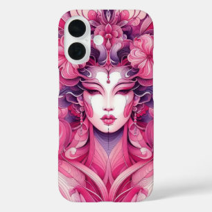 Coques iPhone 16 Oriental abstrait symétrique Geisha fleurs roses