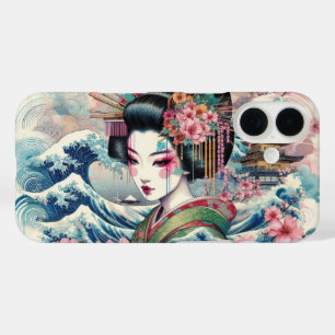Coques iPhone 16 Oriental Geisha Maiko Kanagawa temple des vagues