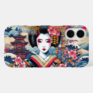 Coques iPhone 16 Oriental Geisha Maiko Kanagawa temple des vagues