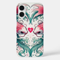 Oriental rose et turquoise amour coeur koi tatouag