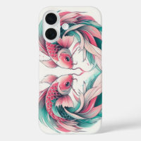Oriental rose et turquoise coeur d'amour koi tatou