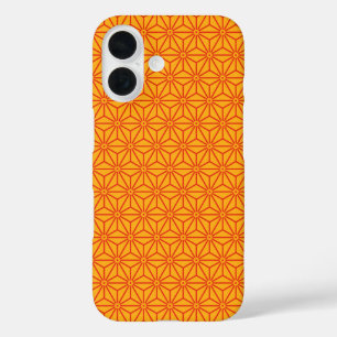 Coques iPhone 16 Oriental Rouge Jaune Asanoha Japon Motif