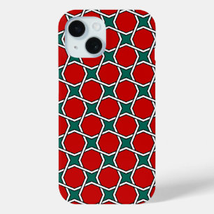 Coque Pour iPhone 15 Oriental Rouge Vert arabe Égypte Motif géométrique