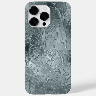 COQUE POUR POUR iPhone 14 PRO MAX ORNAMATION DE REGARDE MÉTALLIQUE BLEU EMBOSSÉ