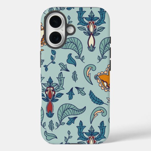 Coques Case-Mate iPhone Ornate floral pattern on a pale blue background (Verso)
