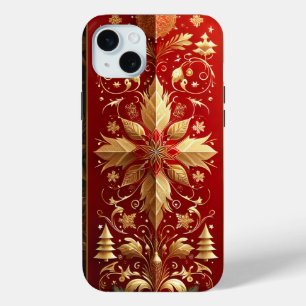 Coque iPhone 15 Mini ORNATE ROUGE & OR MOTIFS de vacances