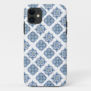 Case-Mate iPhone Case Ornement brodé bleu sur blanc