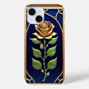 Coque Pour iPhone 15 Ornement Rose Dorée Artwork