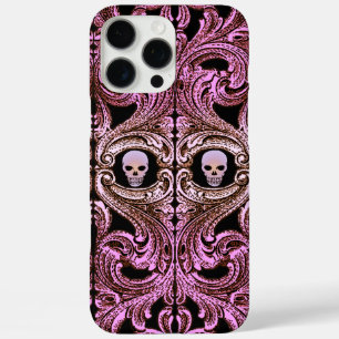 Coques iPhone 16 Pro Max Ornement rose Goth avec crâne