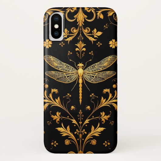 Coques Case-Mate iPhone Ornementation florale de libellule dorée (Dos)