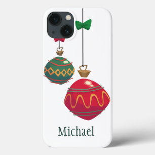 Case-Mate iPhone Case Ornements de Noël rétro rouge et vert